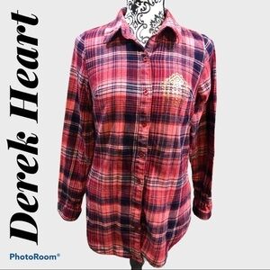 Derek HEART plaid/gold embellished button up  top